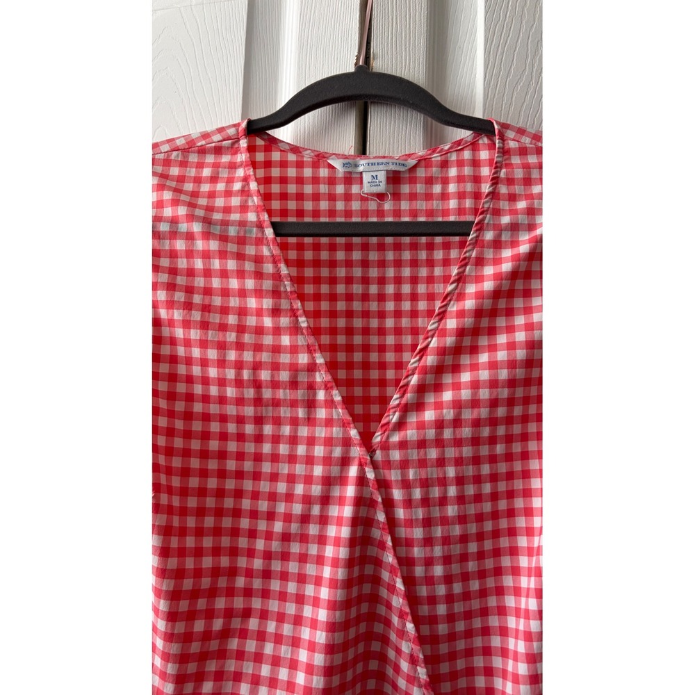 Southern Tide Womens Orange Gingham Ruffle Wrap Dress Sleeveless Size M Mini - Picture 4 of 9